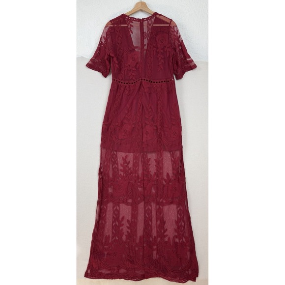 Eleter Dress Womens L Burgundy Lace Maxi Romantic Boho Fairy Whimsy Goth Witchy - Picture 10 of 16